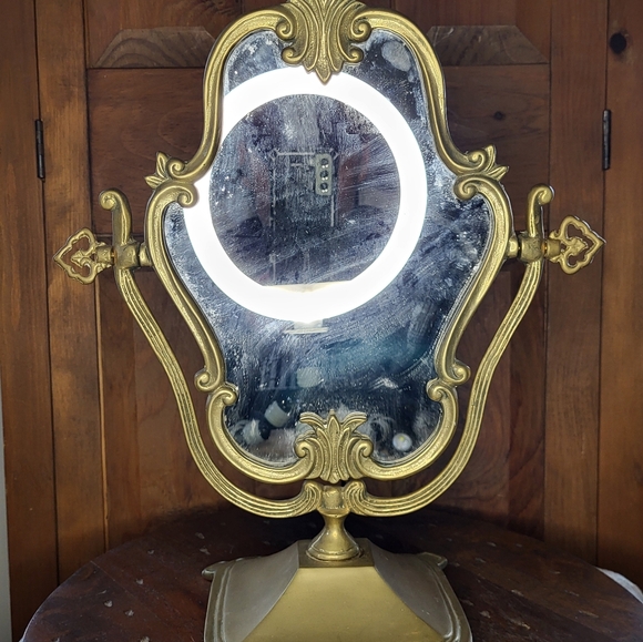 Vintage Brass Ornate Vanity Mirror - Picture 11 of 15